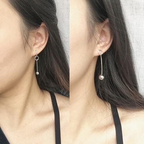 NEW Metal Tassel Earrings Asymmetric Ball Long Earrings For Women Fashion Jewelry Statement Geometric Earring