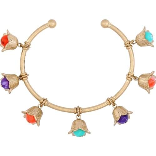 Bulk Price Colorful Acrylic Beads Small Bell Charm Bangles 2017 New Copper Open Cuff Bangles For Women Brand Jewelry Wholesale