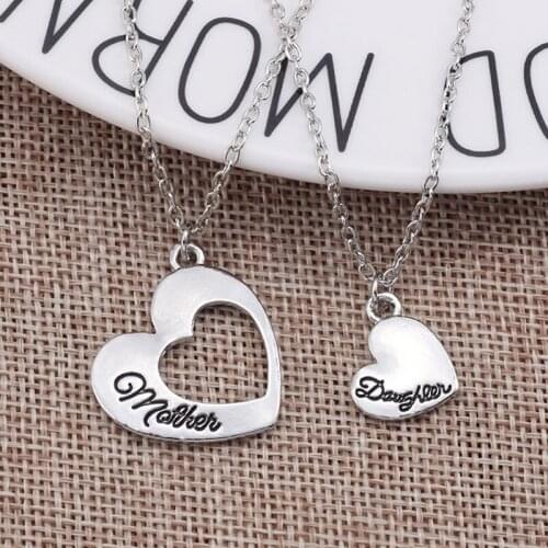 Two in One Mother Hollow Out Necklace Daughter Heart Pendants Charm Silver Plated Gift Mothers Day