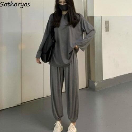 Pajama Sets Spring New Thin Plus Size 2XL Loose Solid Simple Long Sleeve Womens Elegant Leisure Homewear Korean Style Outwear