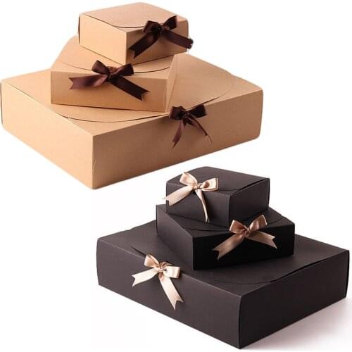 Kraft Gift Box Event Party Supplies Packaging Wedding Birthday Handmade Candy Chocolate Cloth Scarf Pack Boxes With Ribbons