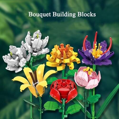 Girl Gift Bouquet Building Blocks Jasmine Lily Rose Home Decoration Flower Arrangement DIY Assembled Brick Childrens Toy Gift