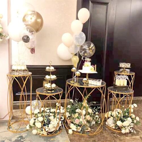 Upscale Wedding Decoration Props 5pcs Dim Sum Cake Stand Acrylic Iron Cylindrical Dessert Table Pre-function Area Decor Shelf