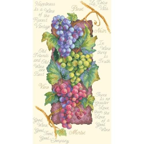 Grapes cross stitch package fruits with leaves 18ct 14ct light yellow cloth cotton thread embroidery DIY handmade needlework