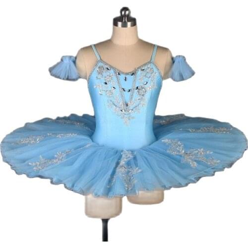 Sky Blue Pre-Professional Ballet Dance Tutu with 7 Layers Stiff Tulle Pancake Tutu Ballerina Dance Costumes 11 Sizes BLL057