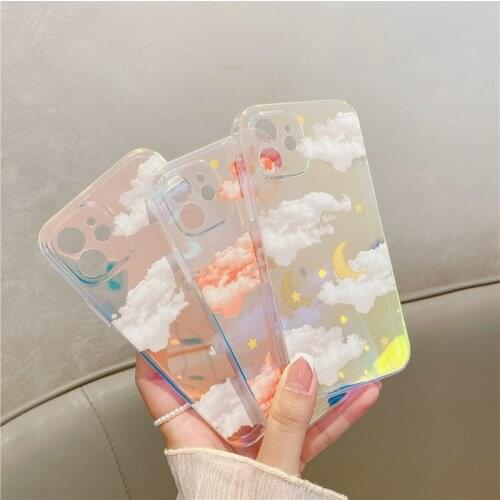 Rainbow Gradient Laser Phone Case For iPhone 12 11 Pro Max X XR XS Max 7 8 Plus 12Mini SE2 Transparent Aurora Hard PC Back Cover