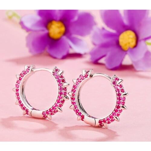 Cubic Zirconia Hoop Earrings Hedgehog Needle For Women Rose Gold Simple Round Fashion Girls Party Jewelry