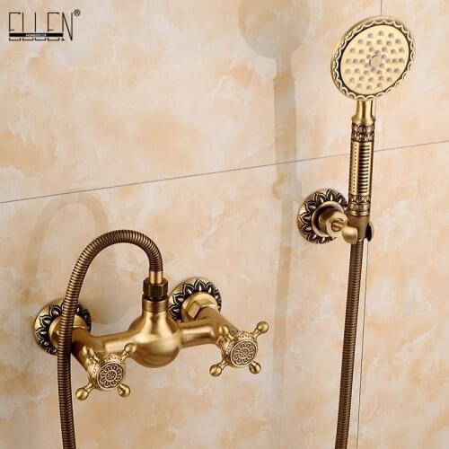 ELLEN Bathtub Faucet Antique Brone With Hand Shower Wall Mounted Bathroom Bath Mixer Dual Holder Crane Torneiras Taps EL8313