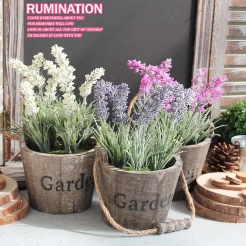 Vintage Artificial Lavender With Wood Bucket 25*12.5CM