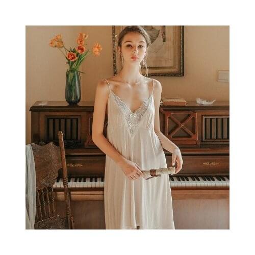 Vintage Nightgown Summer Night Dress Women Sleeveless Nightgown Viscose Lace