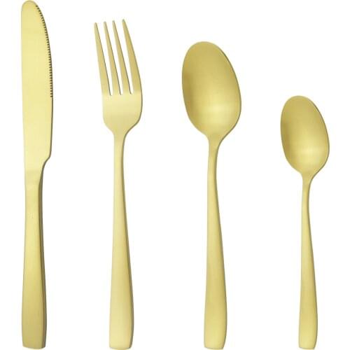Western Gold Dinnerware Cutlery Set Matte Stainless Steel Flatware Knife Fork Coffee Spoon Silverware Home Kitchen Tableware Set