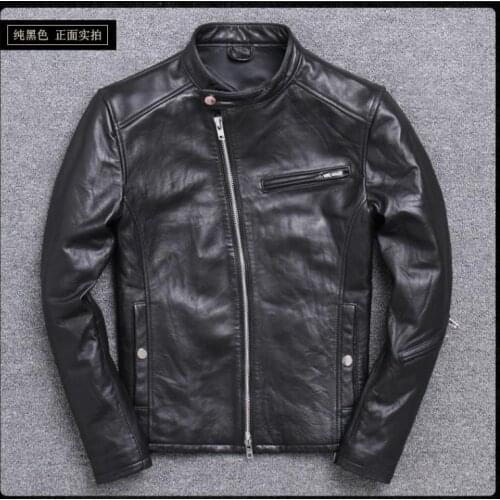 YR!Free shipping.Wholesales.2019 Brand new motor biker style sheepskin jacket man.fashion genuine leather coat.slim jacket