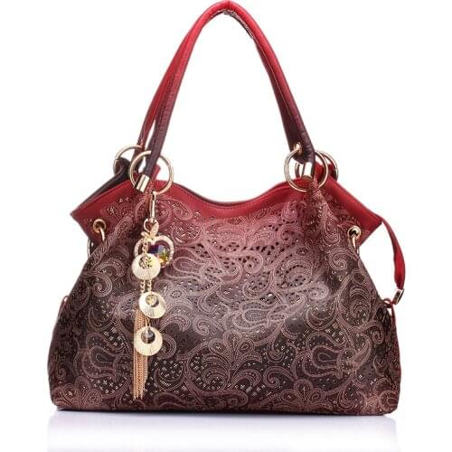 Female Tassel Handbag Top-Handle Bags Female Bags for Women Hollow Out Ombre Handbags Floral Print Shoulder Bags Ladies Tote Bag