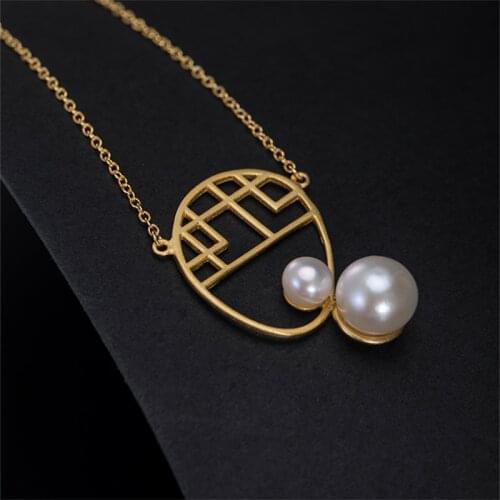 Uglyless Organic Gems Freshwater Pearls Necklaces for Women Maze Window Grilles FU Pendants + Chains 925 Silver Ethnic Jewelry