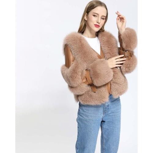 Winter One Button Woman Overcoat Natural High Quality Female Outwear Solid Color V-Neck Fox Fur Coat Custom Made Xxxxxl
