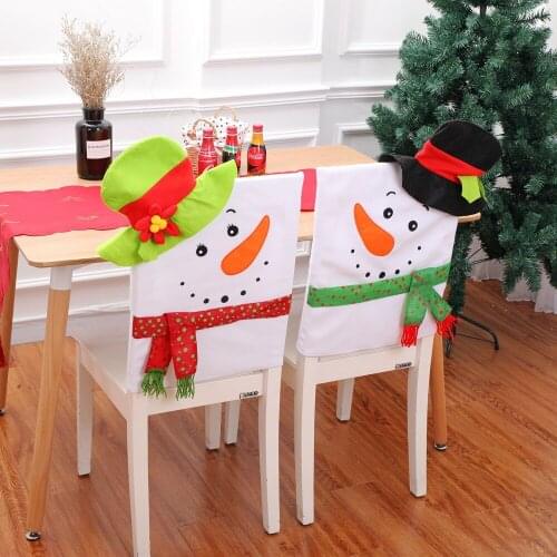 1PC Christmas Pendant Ornament Snowman Chair Cover with Hat Dinner Table Party Red Cap Back Covers Xmas Christmas Decoration