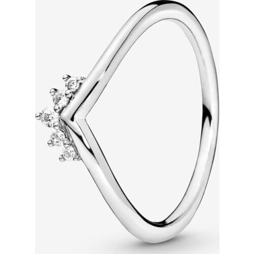 100% 925 Sterling Silver Rings for Women Clear CZ Tiara Wishbone Ring Silver Jewelry Wedding Engagement Party Gift bague femme