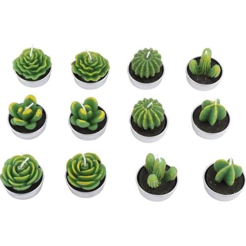 12Pcs Candles Handmade Mini Cactus Tealight Candles Flameless Home Succulent Candle Romantic Atmosphere Gift