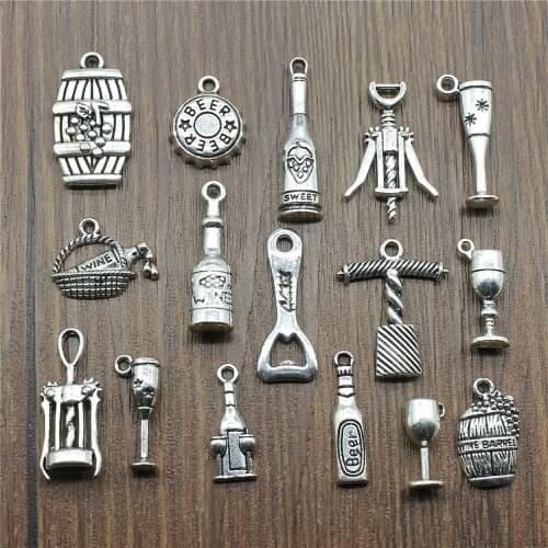 20pcs Wine Charms 3D Wine Bottle Pendants Jewelry Making Glasses Bottle Opener Charms For Bracelet Making