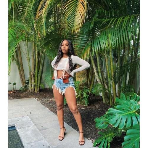 2021 Plus Size Womens Micro Fringed Denim Shorts Summer Mid-waist Hot Girl Fashion Personality Shorts Light Blue Ropa De Mujer