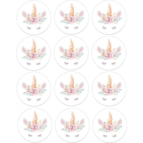 24/48pcs Unicorn Stickers Baby Shower Unicorn Party Decoration Girls Birthday Party DIY Supplies Gift Box Bottle Label Stickers