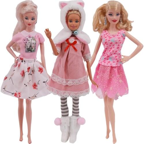 3/5 Pcs Barbies Doll Clothes Dress Bunny Hood White Cloud Print Skirt For 11 Inch Barbies Doll Girls 30Cm Woman Clothes Kid Toy