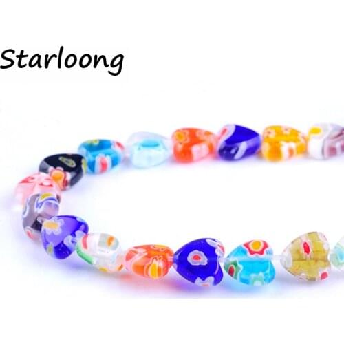 47pcs/string 8mm colors mixed heart shape flower pattern strand lampwork glazed glass beads DIY jewelry making bracelet necklace