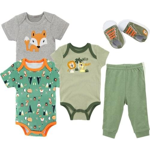 2019 Fashion New 5Pcs Toddler Baby Boys Cartoon Romper Jumpsuit Striped Pants Outfits Clothes Set Dropshipping Baby Clothes