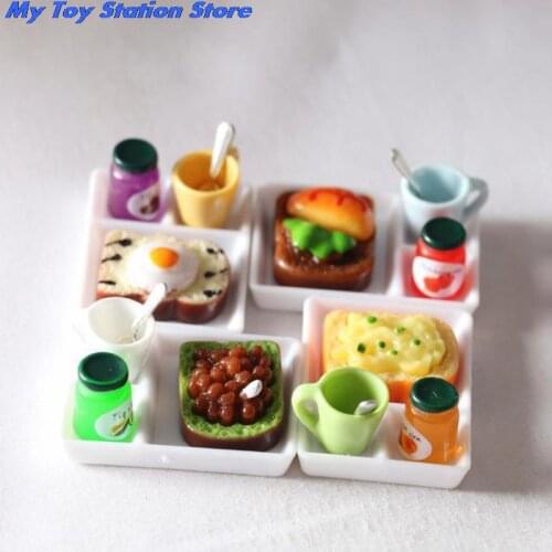 5pcs Dollhouse MIniature Toast Bread Jam Dinner Plate Cup Spoon For Blyth Barbies Doll House Play Kitchen Accessoreis