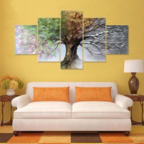 Diamond painting full square round drill mosaic diamond embroidery 5 Panel Four Season Tree Artwork Painting Home Decoration
