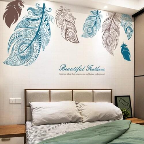 Large feather living room TV background wall sticker creative bedroom bedside art decoration art ornament wallpaper sticker