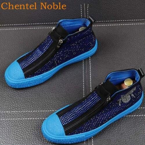 Brand Resigner Chentel Crystal Men Casual Party Shoes Men Walk Flats Bottom Double Zipper Top Tenis MasculinoThree Style