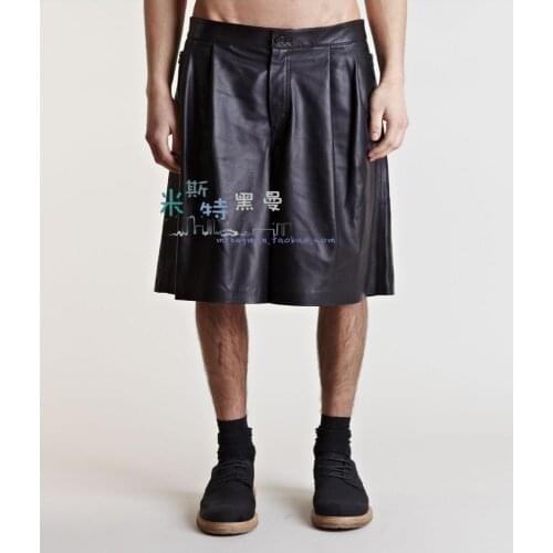 Plus Size Culottes Men Pu Leather Skirt Singer Stage Catwalk Trousers Fold Casual Wide Legs Trousers Fashion Tide 27-44