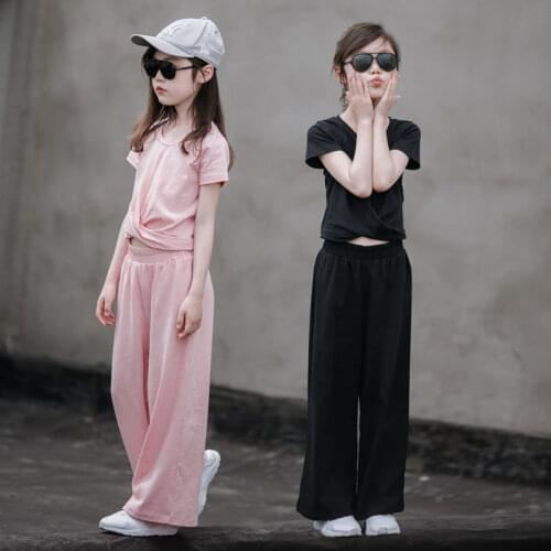 Girls Spring Summer Wide Leg Pants Casual Suit Summer Cool Primary School Students Comfortable Short Sleeve Wide Leg Pants