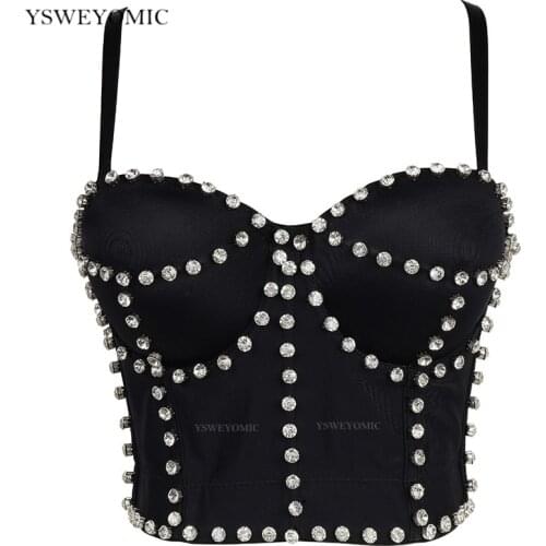 2021 New Style Sexy Diamond Fishbone Camisole Female Gathered Bustier Bra Party Night Club Cropped Tops Performance Wear