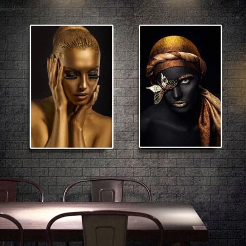 Black Gold African Butterfly Nude Women Prints On Canvas Oil Painting Sexy Girl Poster Wall Art Pictures for Living Room Decora