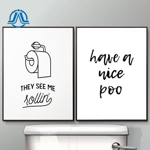 Minimalist Style Black And White Poster Toilet Canvas Painting Have A Nice Poo Quote Print Modern Picture On The Wall Decoration