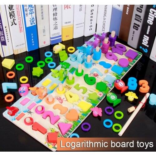 Montessori Educational Wooden Toys For Kids Board Math Fishing Count Numbers Matching Digital Shape Match Early Education Toys