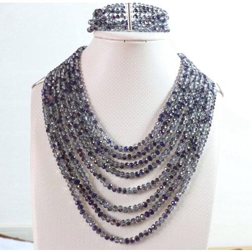 Purple crystal glass 4x6mm beads fashion diy jewelry set 8 rows chain nacklace 5 rows bracelet B852