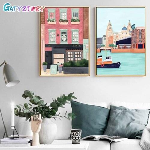GATYZTORY 60x75cm Coloring By Numbers Cartoon Landscape Paint By Numbers Picture On Canvas Home Decor Acrylic paints