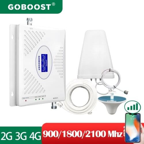 GOBOOST 4g Signal Amplifier Tri Band 900 1800 2100 Mhz Cellular Repeater GSM DCS WCDMA 2g 3g Dissplay Mobile Phone Booster a Set