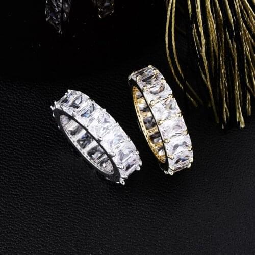 GUCY 1 Row Iced Out Cubic Zircon Round Ring Mens Hip Hop Gold Silver Color Personality Jewelry For Gifts