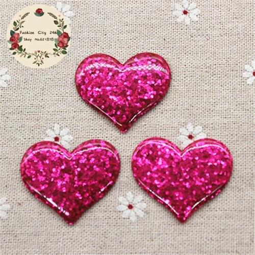 10pcs Cute Hot Pink Glitter Sweet Heart Resin Flatback Cabochon DIY Scrapbooking Decorative Craft Making,31*37mm