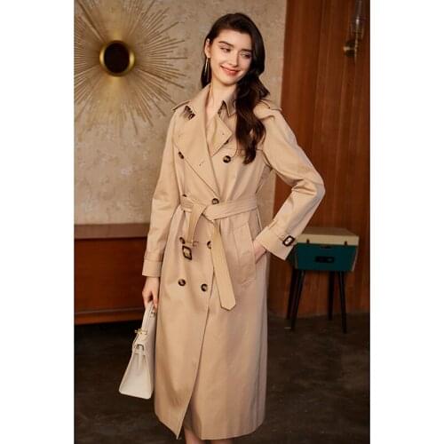 Khaki Classic windbreaker womens medium length 2021 new British double breasted high-end spring and autumn coat