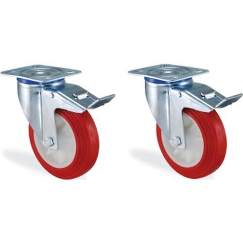 Wedge Flanged Polyamid Above Polyurethane Coated Bushing Swivel Caster Wheel 100 mm x 2 Pcs