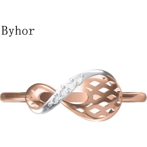 Byhor Solid 14K White+Rose Gold 0.03ct H/SI Natural Diamonds Fine Jewelry Trendy Wedding Band Diamond bowknot кольца Women ring