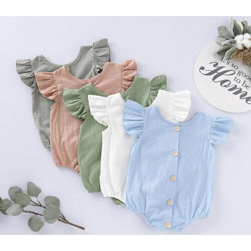 PUDCOCO Newborn Baby Boy Girl Linen Ruffle Romper Playsuit Sunsuit Summer Outfit Clothes 0-24M