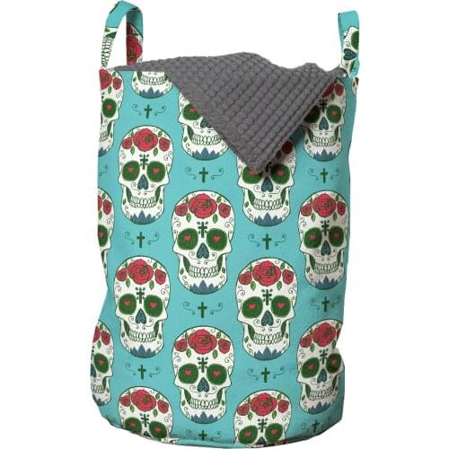 Skull Laundry Basket Oriental and Roses on Skull South Theme Organizer for Clothes Underwear Socks Toys Wash Bag & Home Storage