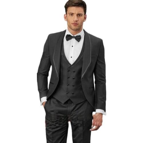 Handsome Formal Black Men Suit Prom Tuxedo Slim Fit 3 Piece Groom Wear Wedding Suits For Men Custom Made Blazer Terno Masuclino