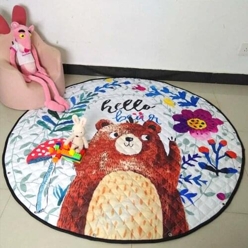 Round Kids Rug Toys Baby Play Mat Childrens Carpet Fox Car Infant Carpet Cotton Developing Mat Child Playmat Storage Bag Toys